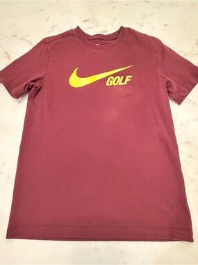 Nike Men’s Golf Logo T-Shirt - Maroon/Yellow Size Small Nike Swoosh